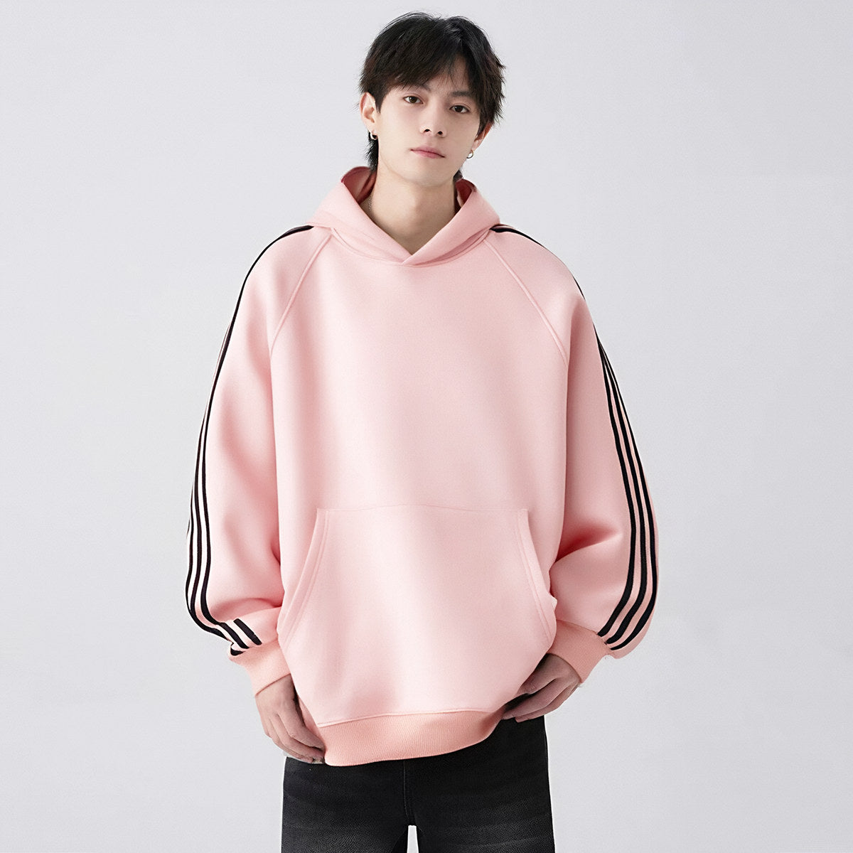 Streetwear Three-Stripe Hoodie Unisex Spring Autumn New Shoulder Sleeve Pullover Sport Jacket Loose Long Sleeve Top