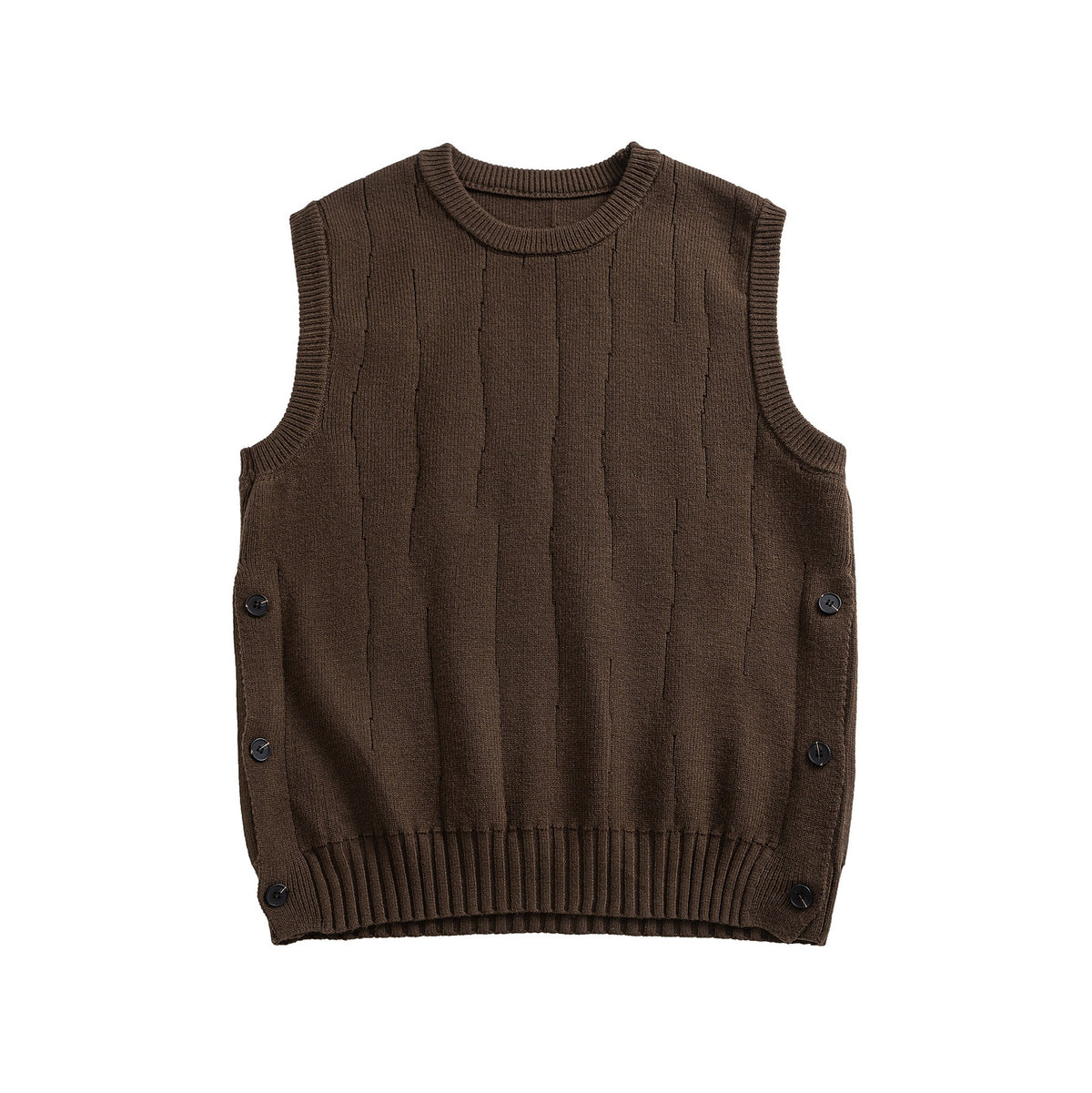 Minimalist Round Neck Knit Sweater Vest with Side Slits