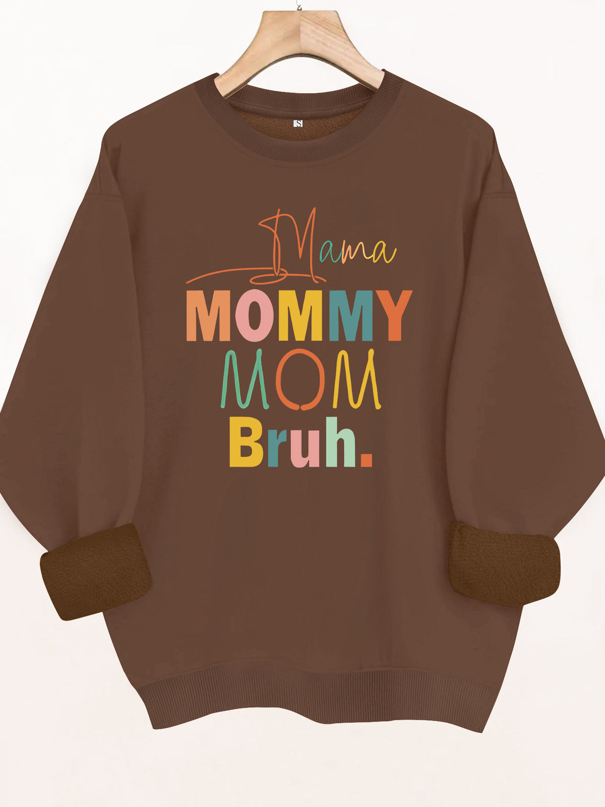 Colorful letter printed round neck fleece hoodie