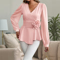 Elegant Commuter 3D Floral V-Neck Women's Fitted Shirt