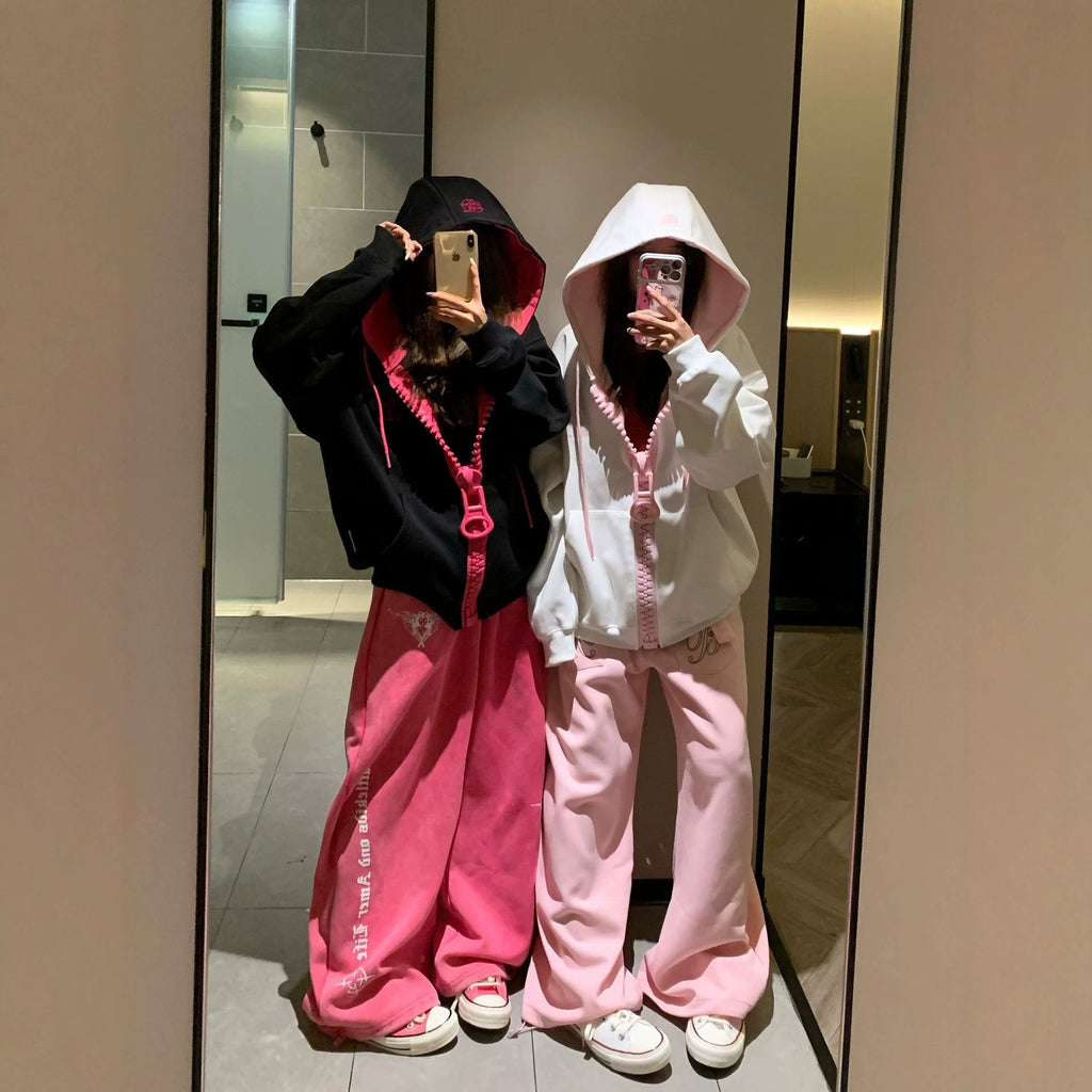 Women's Relaxed Fit Hooded Sweatshirt Jacket - White Grey Fall Winter Pullover