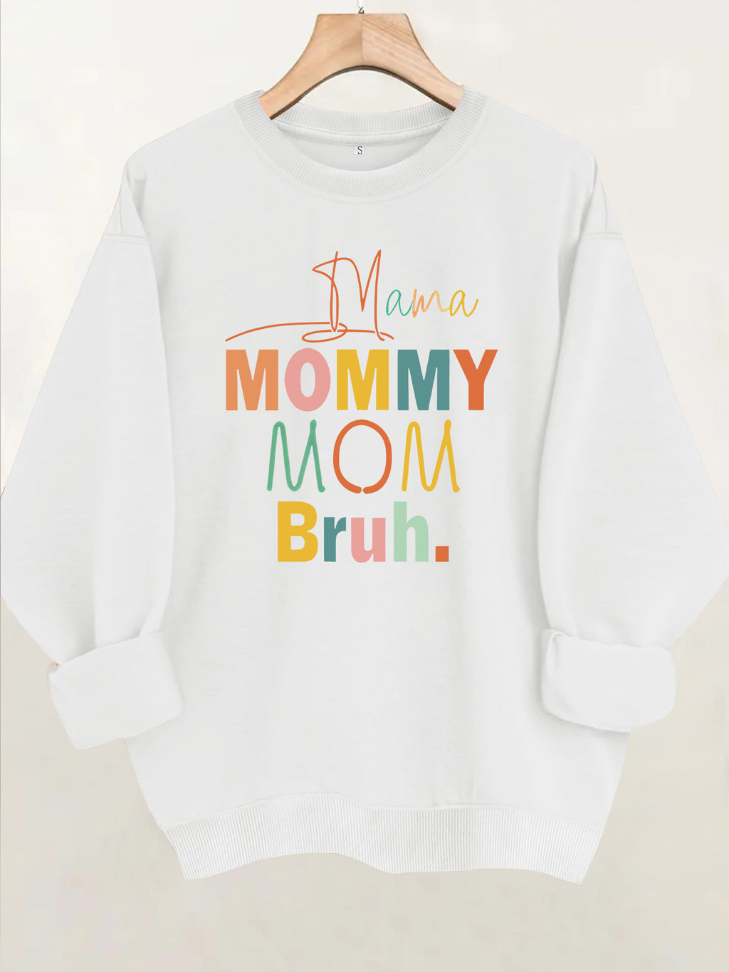 Colorful letter printed round neck fleece hoodie