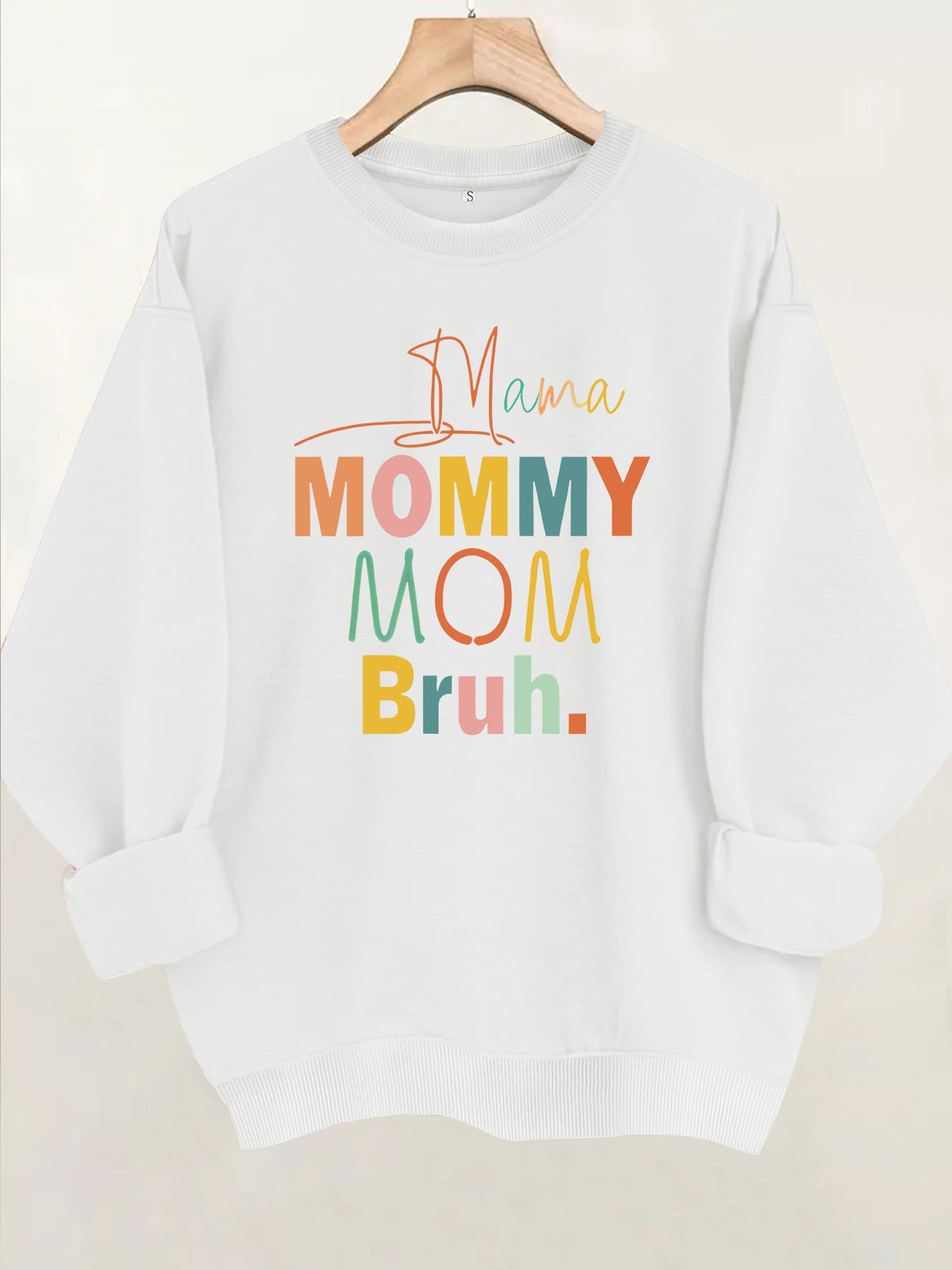 Colorful letter printed round neck fleece hoodie