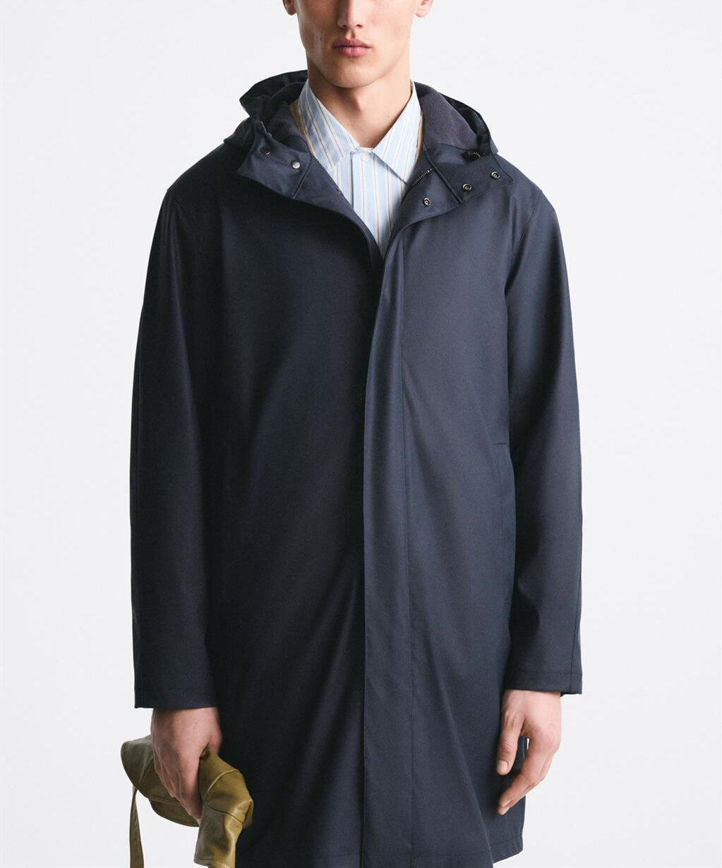 Men's Faux Leather Coated Parka Hooded Windbreaker Coat
