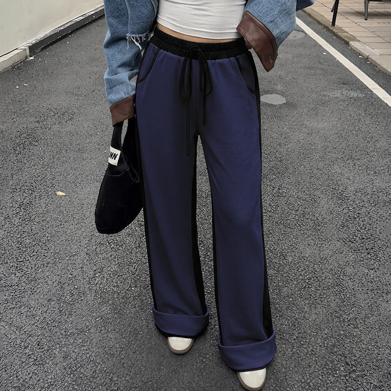 Color Block Spliced Thickened High Waist Cuffed Sweatpants for Women