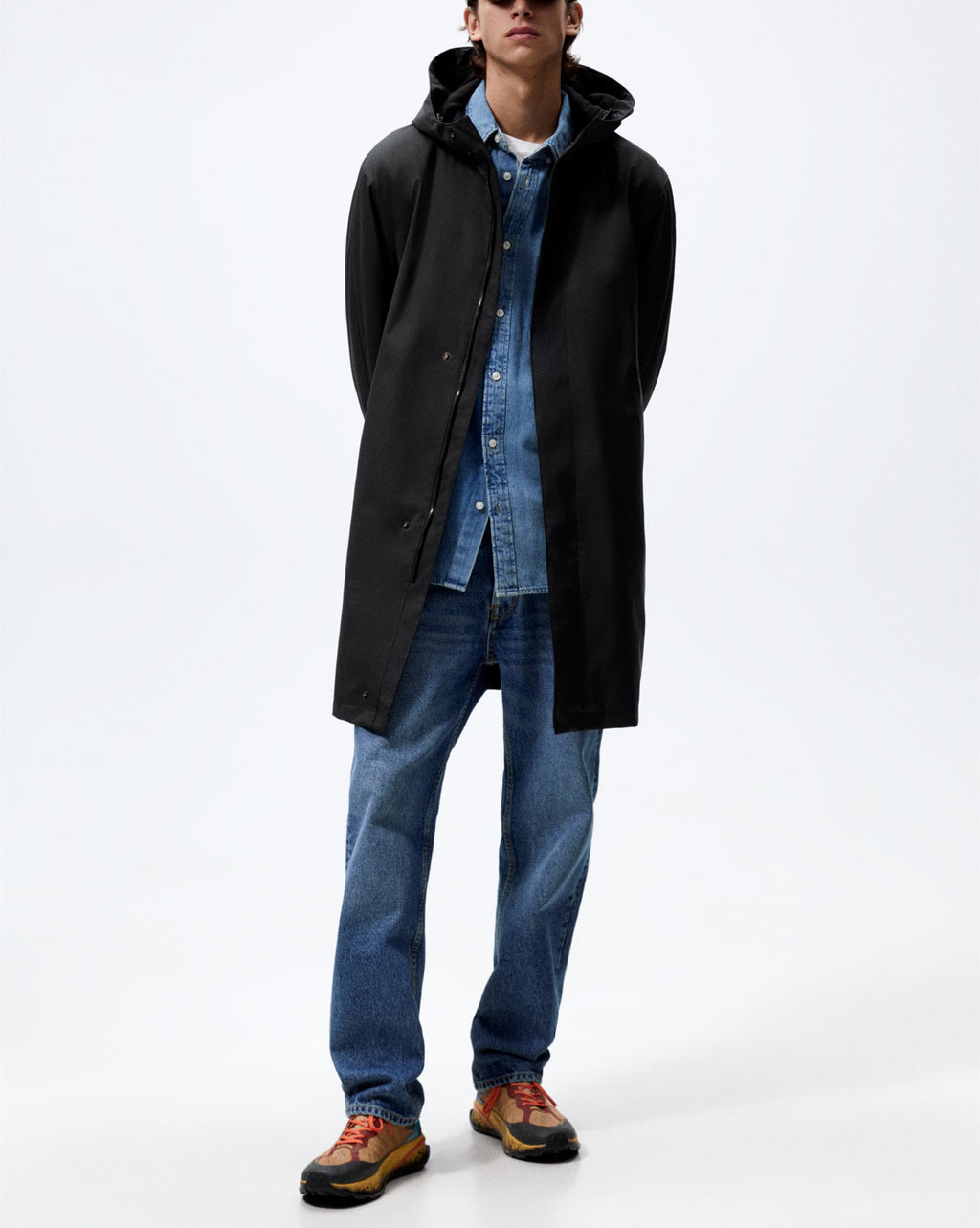 Men's Faux Leather Coated Parka Hooded Windbreaker Coat