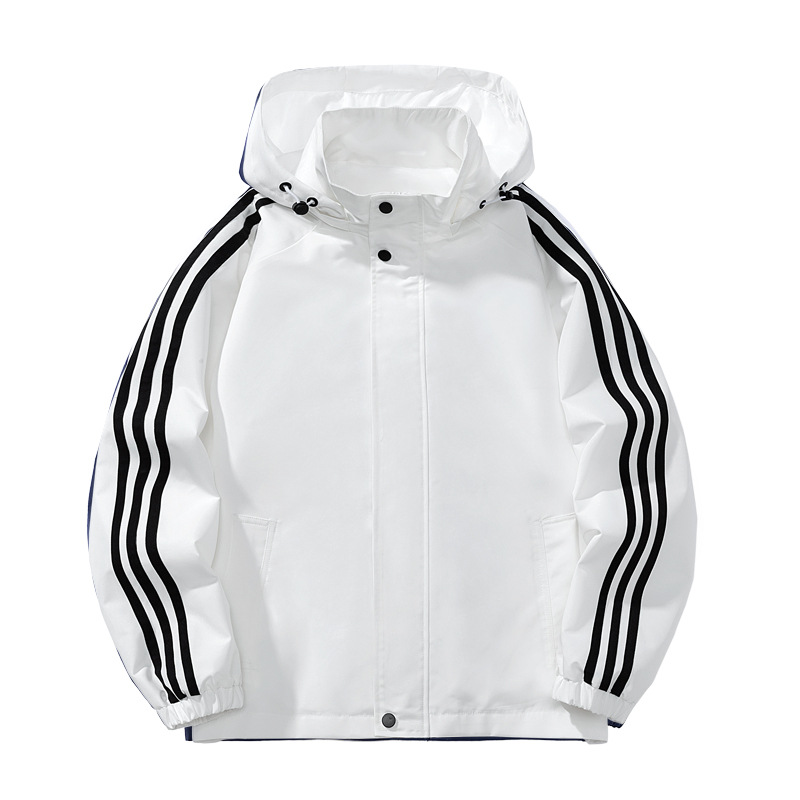 Casual Hooded Jacket for Men, Spring and Autumn Style, Trendy Three-Stripe Design, Loose Fit, Sporty Outerwear