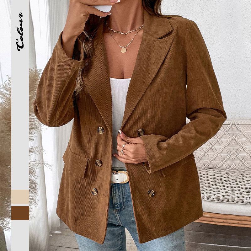 Solid Color Long Sleeve Open Front Corduroy Jacket for Women