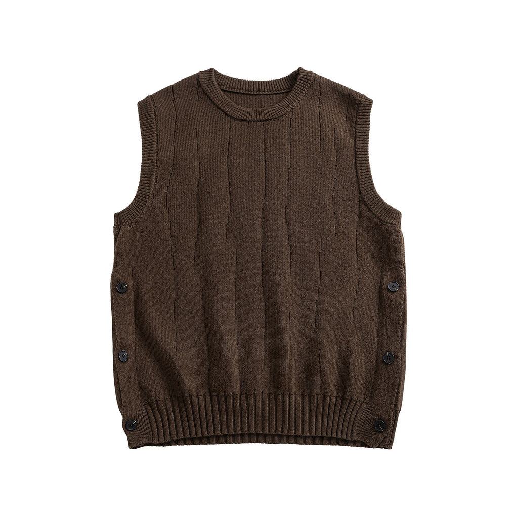 Minimalist Round Neck Knit Sweater Vest with Side Slits