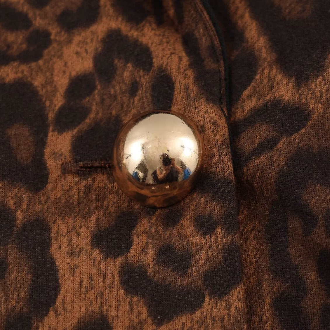 Leopard print double breasted long jacket