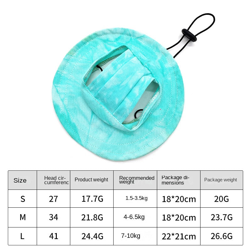 Pet hat with leaky ears cotton tie dye cat dog fisherman hat anti fall lace up sun hat
