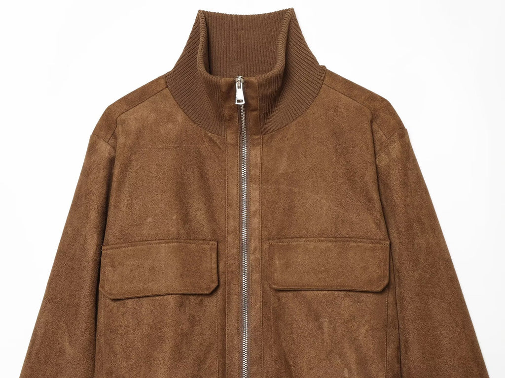 Stand up collar and large pocket jacket