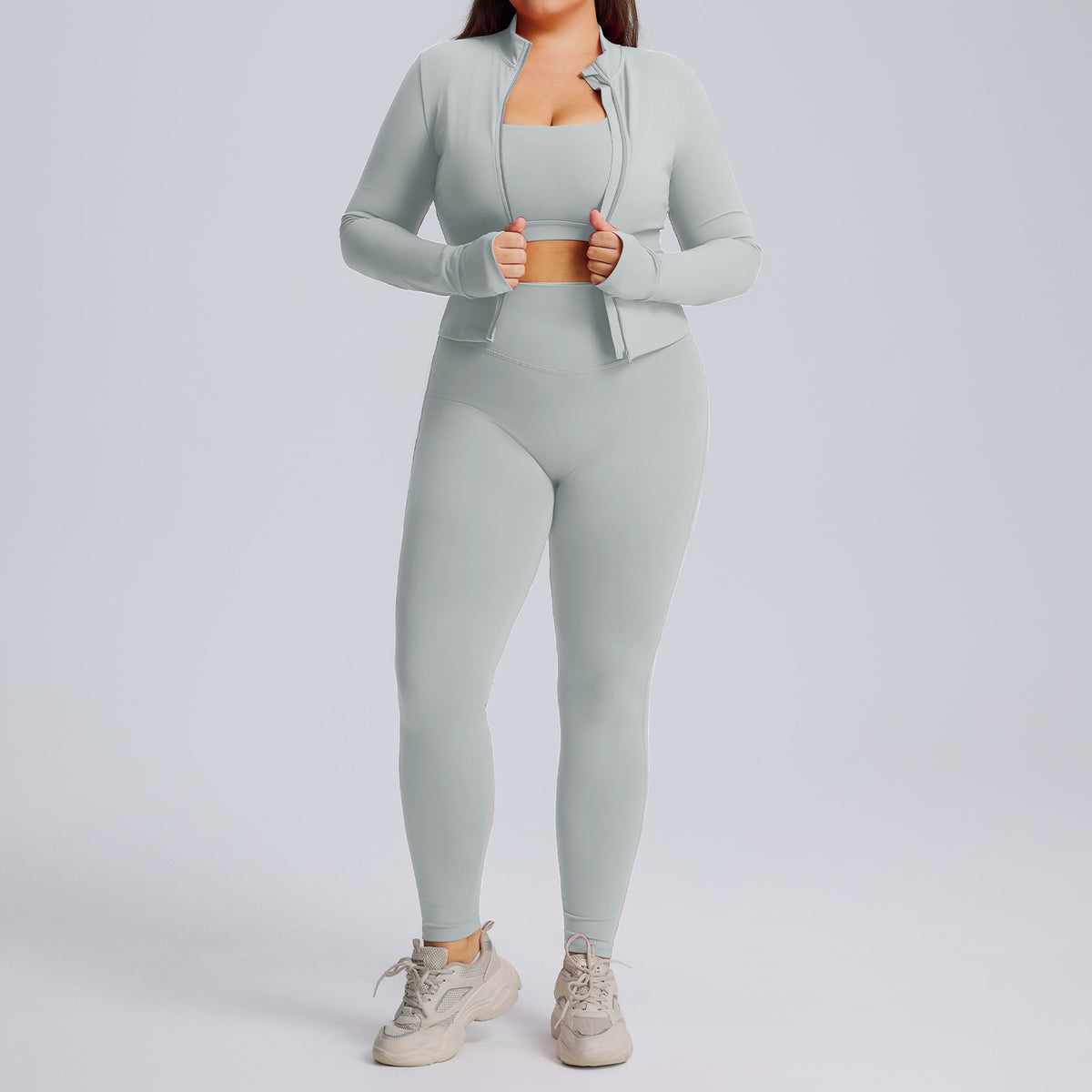 Long sleeved yoga suit set women's sportswear three piece set