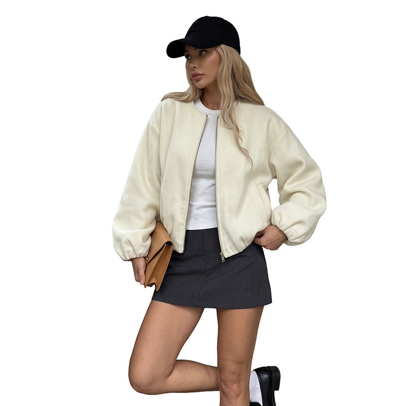 Woolen Baseball Jacket, Loose Fit Varsity Coat