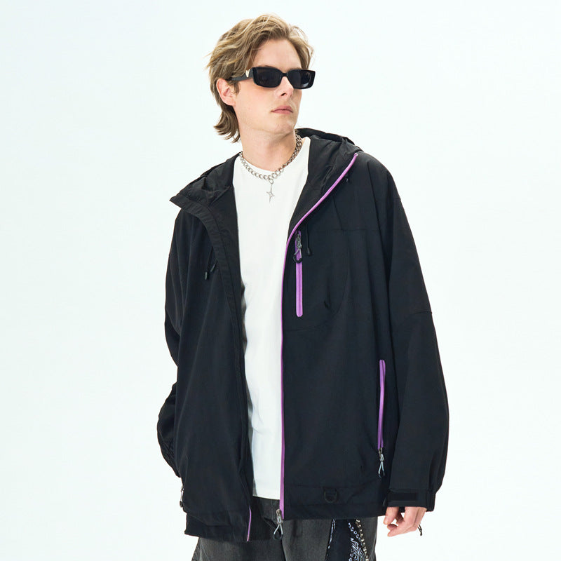 Purple Outdoor Three-Proof Waterproof Windbreaker Jacket Men's Hooded Loose Fit