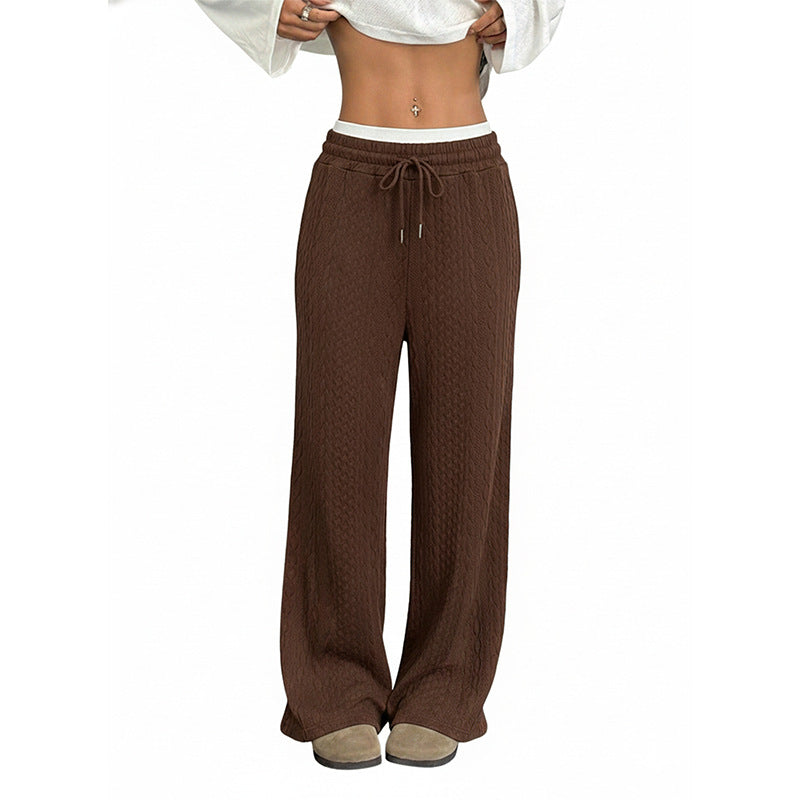Women's Western Casual High Waist Drawstring Wide Leg Pants with Color Block Splice Design