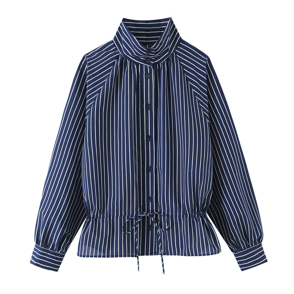 Striped stand up collar shirt