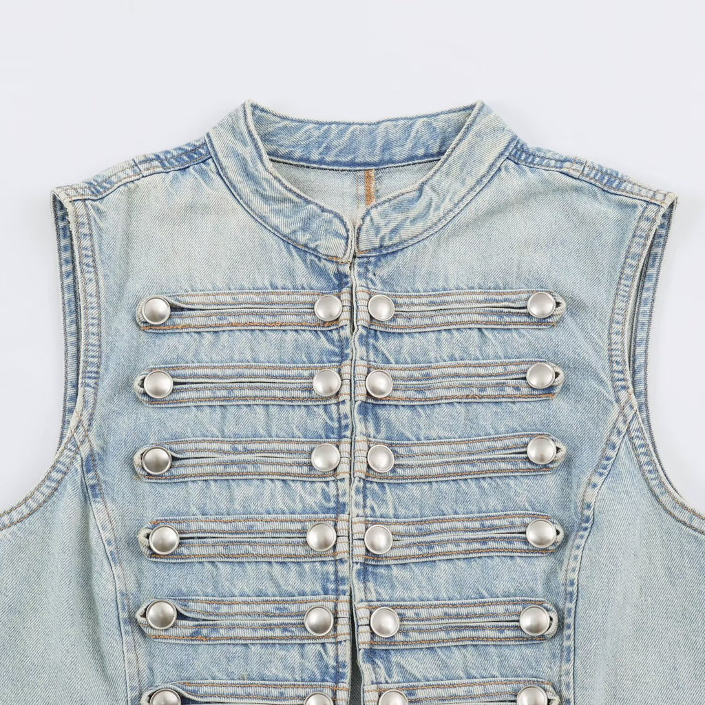 Decorative zipper denim vest women