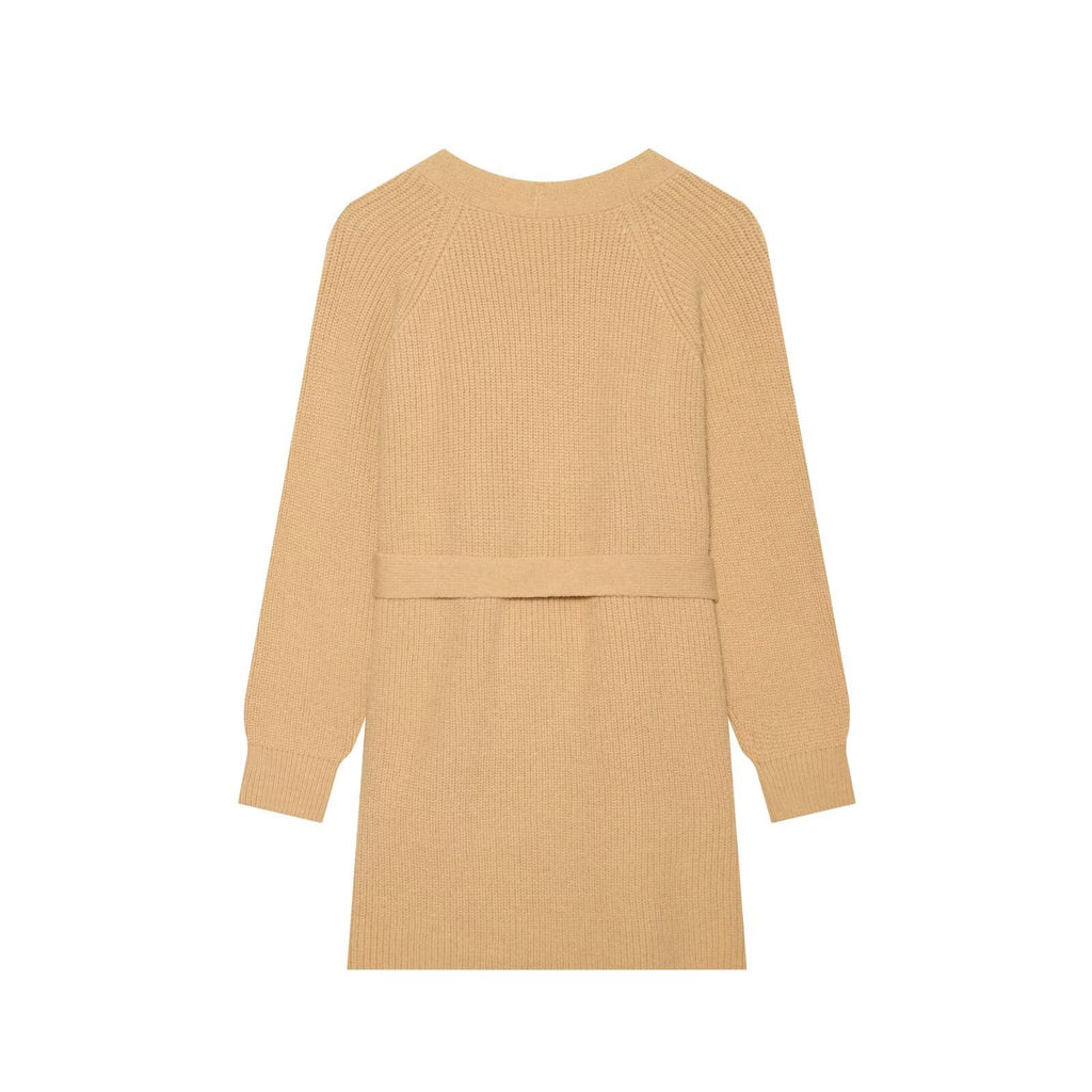 V-neck long sleeved tied sweater