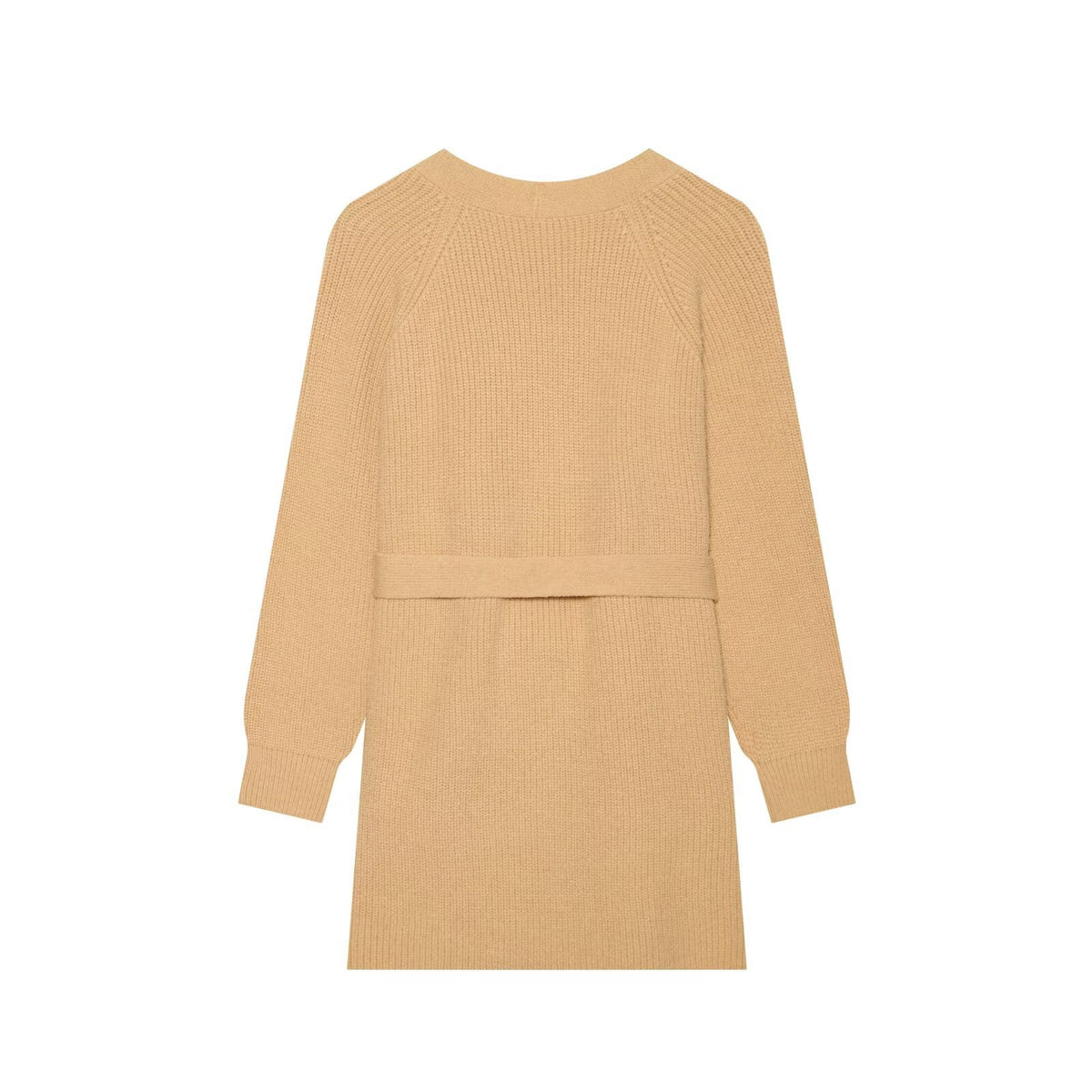 V-neck long sleeved tied sweater