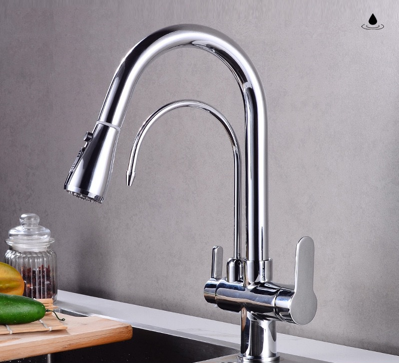 Antique brass three in one pure water direct drinking faucet, kitchen sink, pull-out faucet, hot and cold