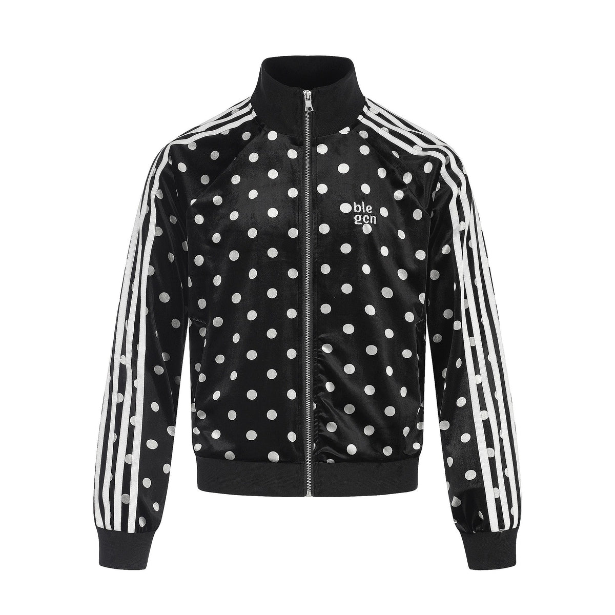 Velvet Polka Dot Four-Stripe Stand Collar Loose Short Jacket for Men