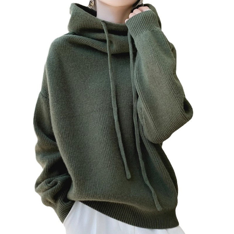 Lazy style versatile long sleeved knitted sweater for women