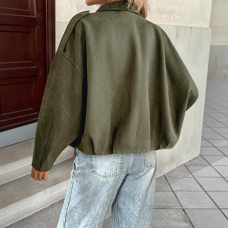 Women's Casual Retro Lapel Collar Loose Cropped Jacket