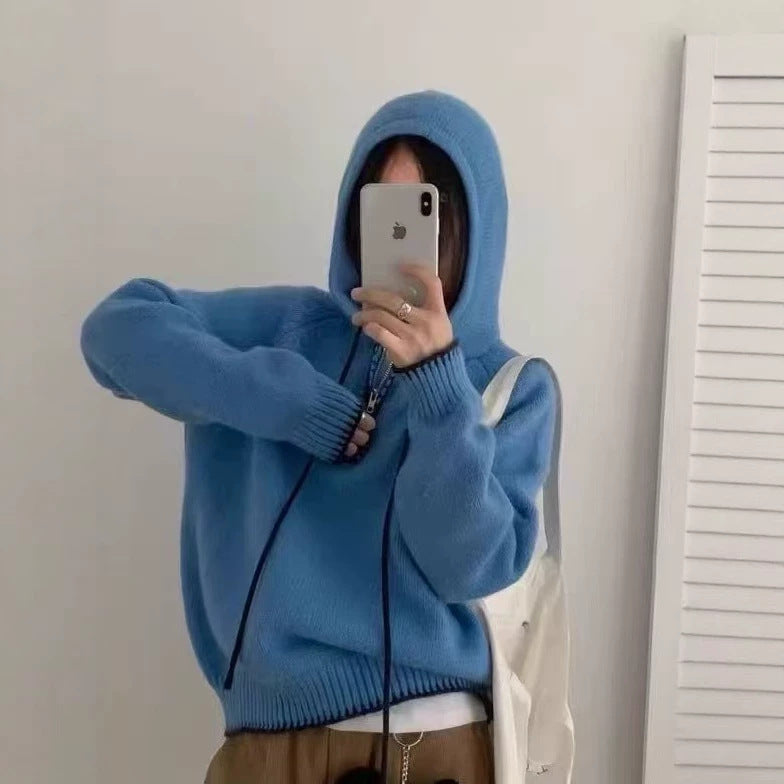 Soft Knit Hoodie Sweater for Women, Outerwear Top