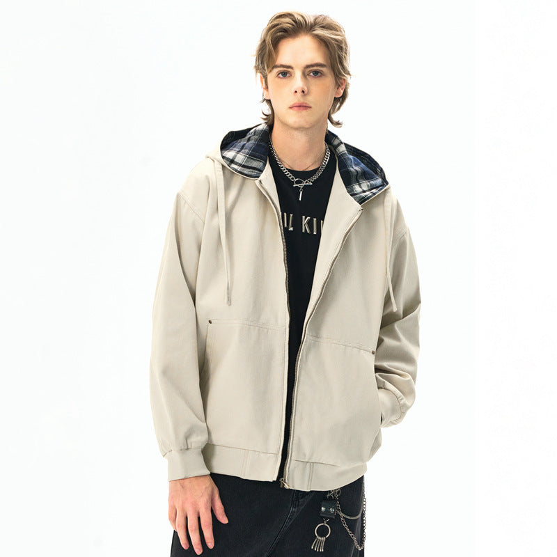 Men's  Retro Distressed Washed Canvas Hooded Padded Jacket Open Front Long Sleeve Coat