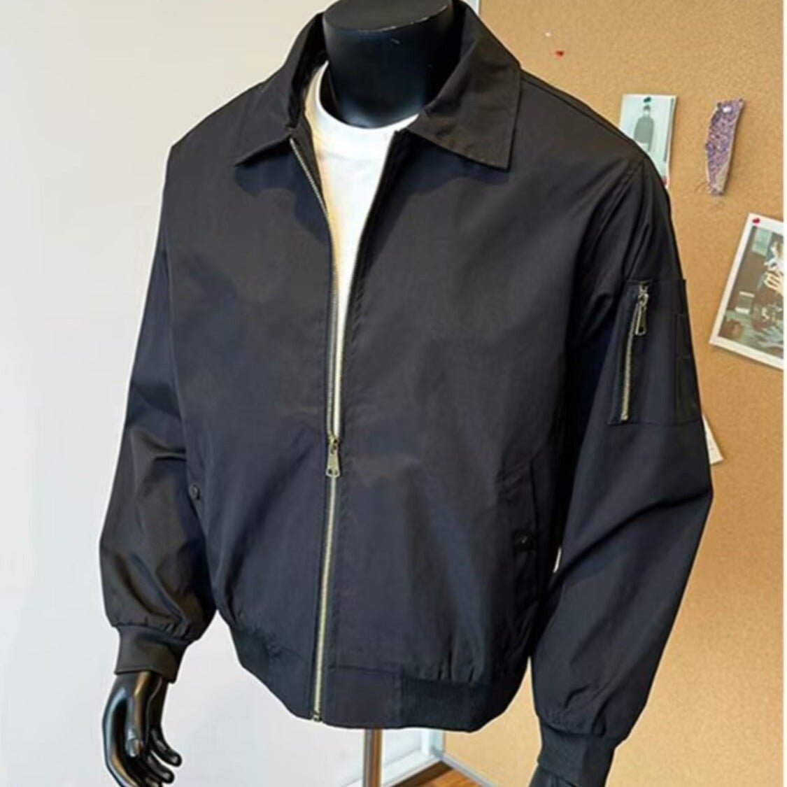 Clean Fit Short Loose Lapel Bomber Jacket Men's Navy Blue
