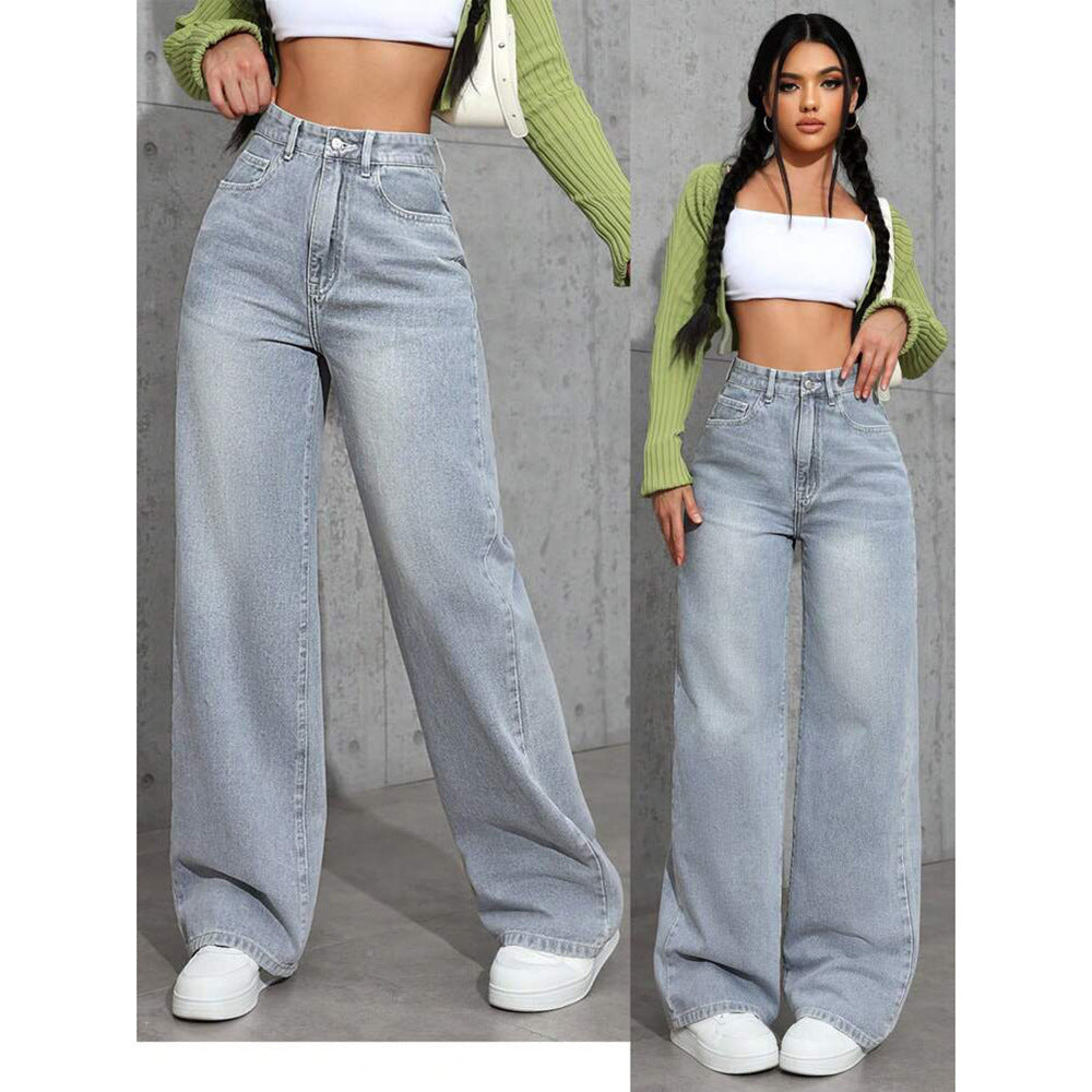 Casual Loose Straight Leg Denim Pants Women Summer Fashion Trendy Long Trousers