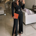 Women's High Waist Split Jumpsuit with Belt Casual Office Wear
