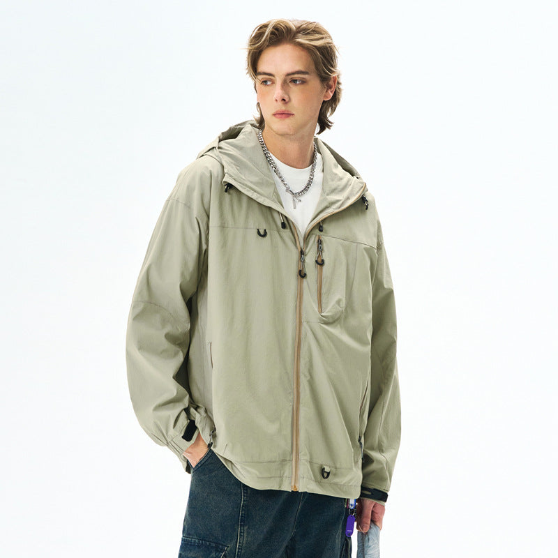 Purple Outdoor Three-Proof Waterproof Windbreaker Jacket Men's Hooded Loose Fit