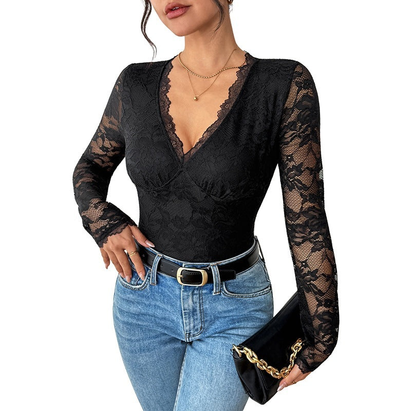 Long Sleeve Backless Cutout Black Women's Bodysuit