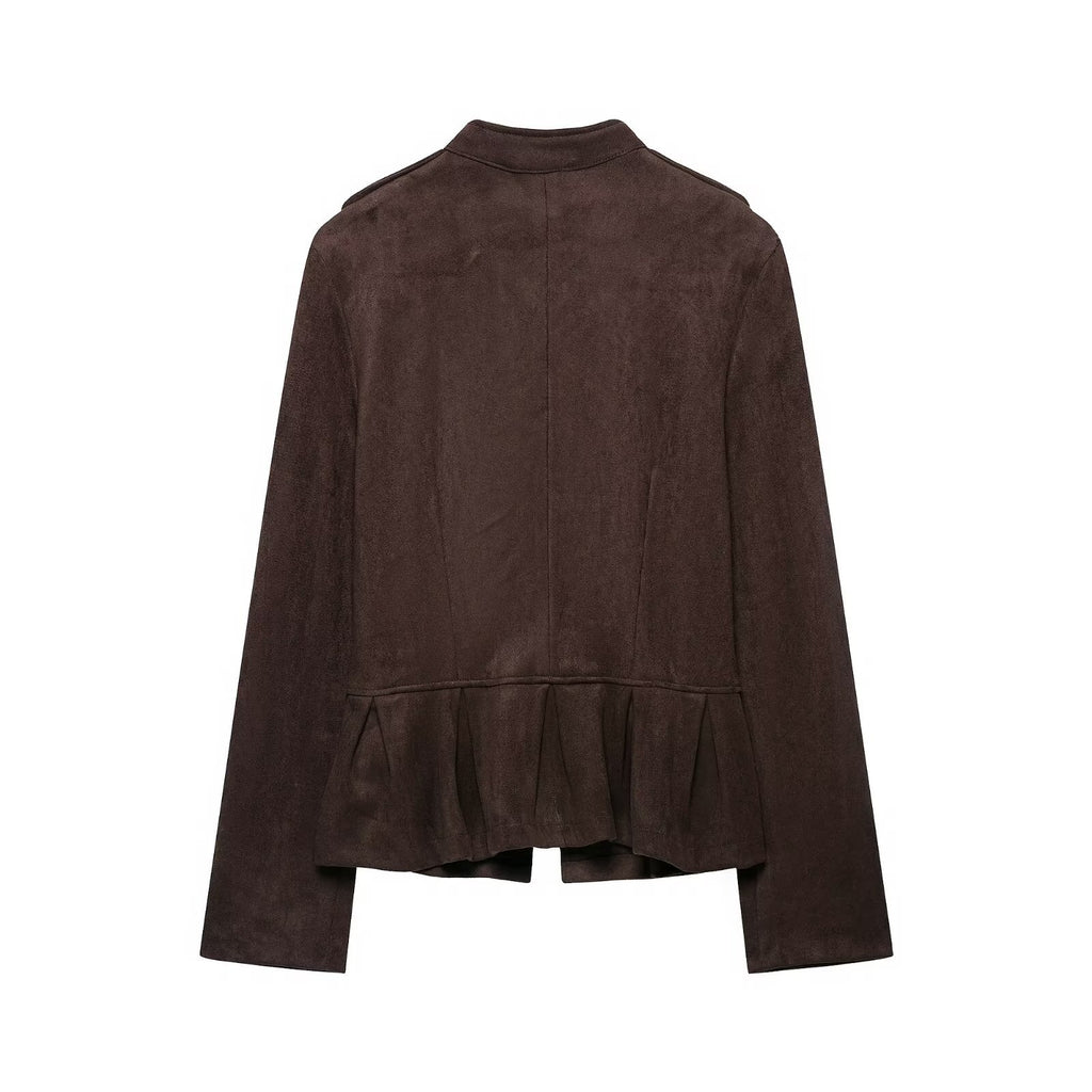 Half high collar long sleeved buttoned jacket