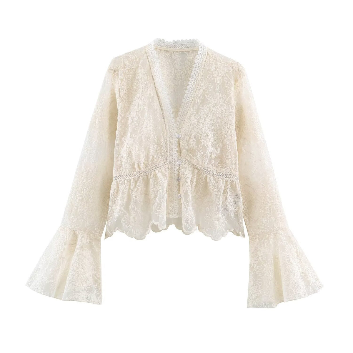 Lace patchwork flared sleeve top