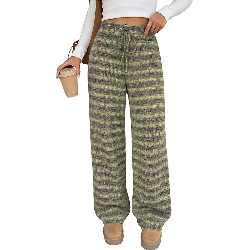Women's  Striped Tie Waist Loose Wide Leg Casual Pants