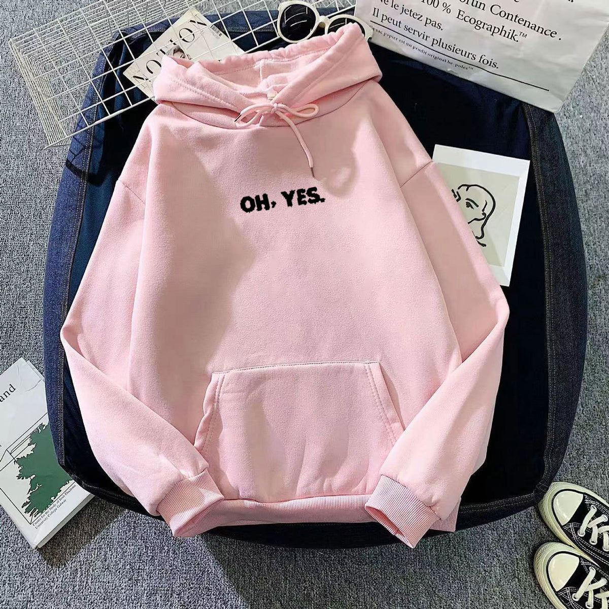 Women's Fleece-Lined Hooded Sweatshirt, Loose Fit Jacket