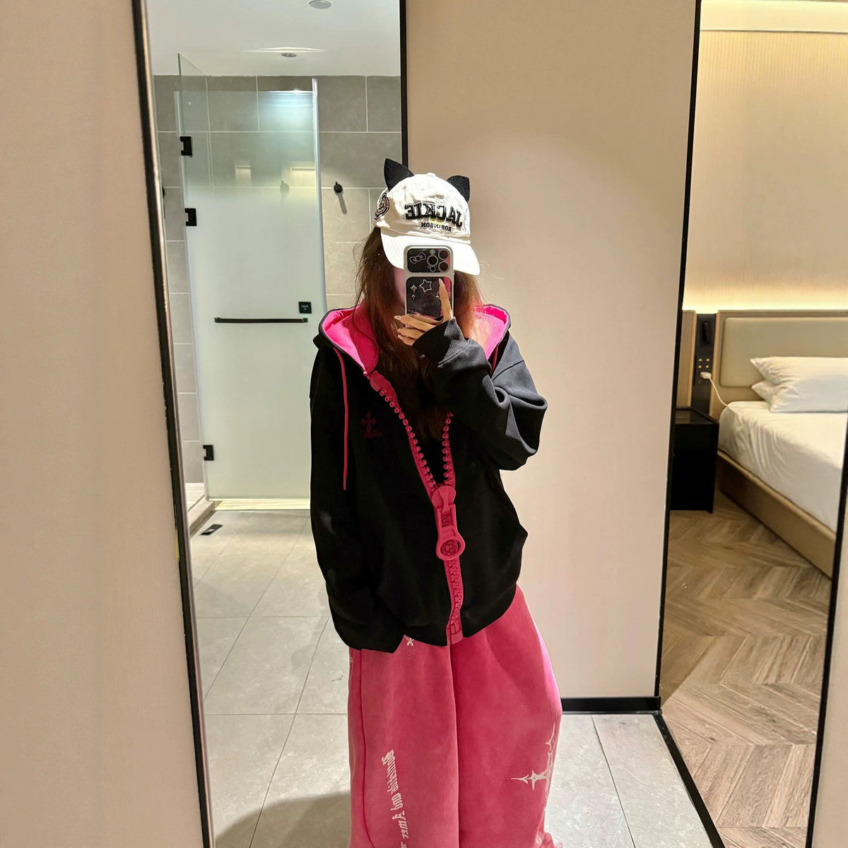Women's Relaxed Fit Hooded Sweatshirt Jacket - White Grey Fall Winter Pullover