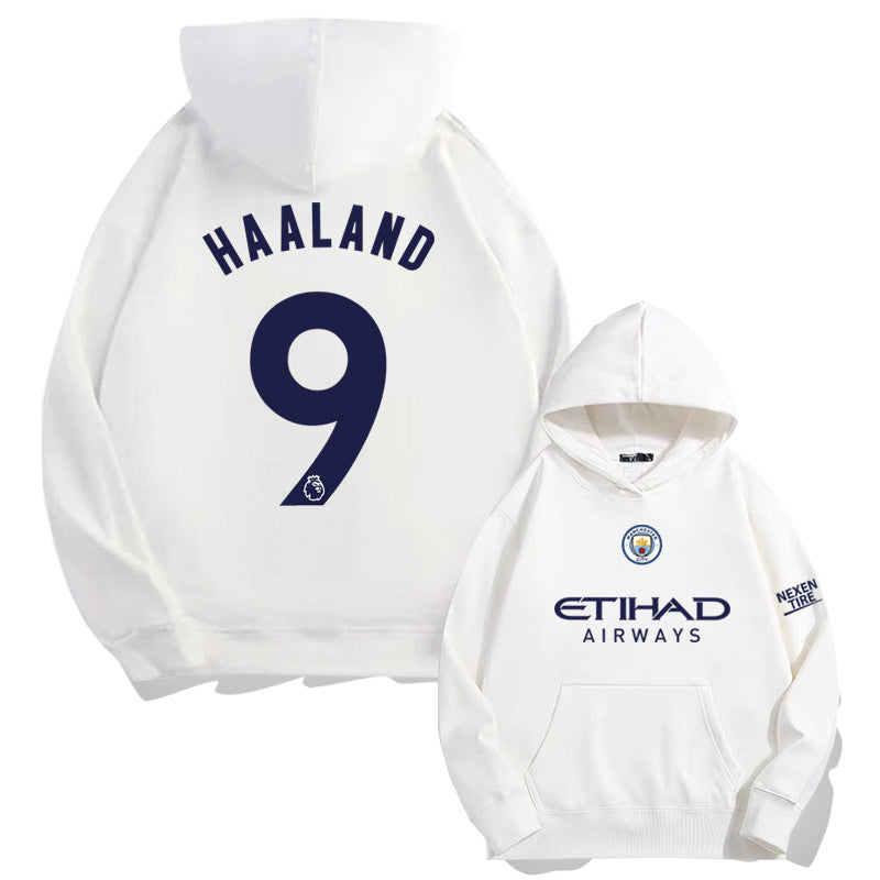 Men's Manchester City Haaland #9 Football Hoodie, Loose Fit Drop Shoulder Long Sleeve Streetwear Sweatshirt