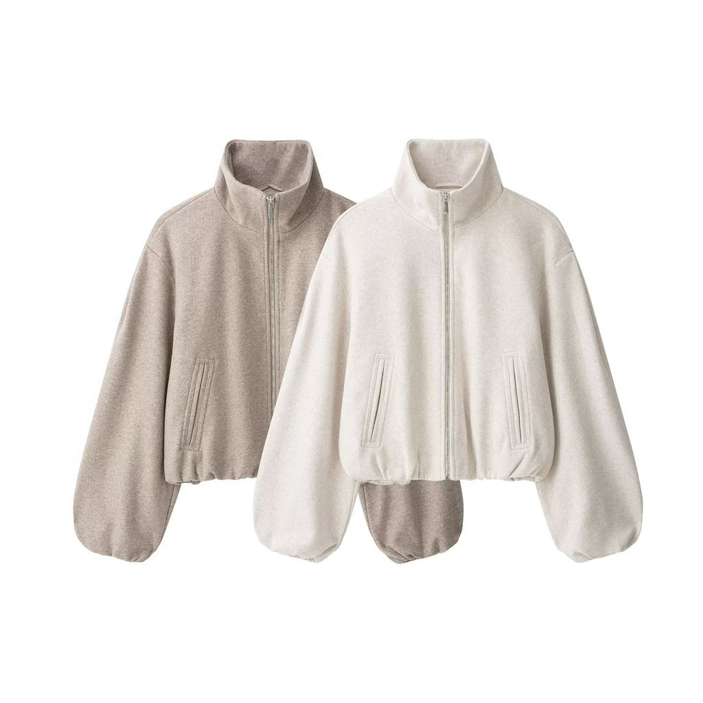 Stand up collar long sleeved zipper jacket