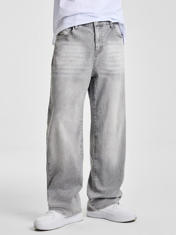 Casual Men's Distressed Gray Design Denim Pants, Vintage Fashion Washed Jeans