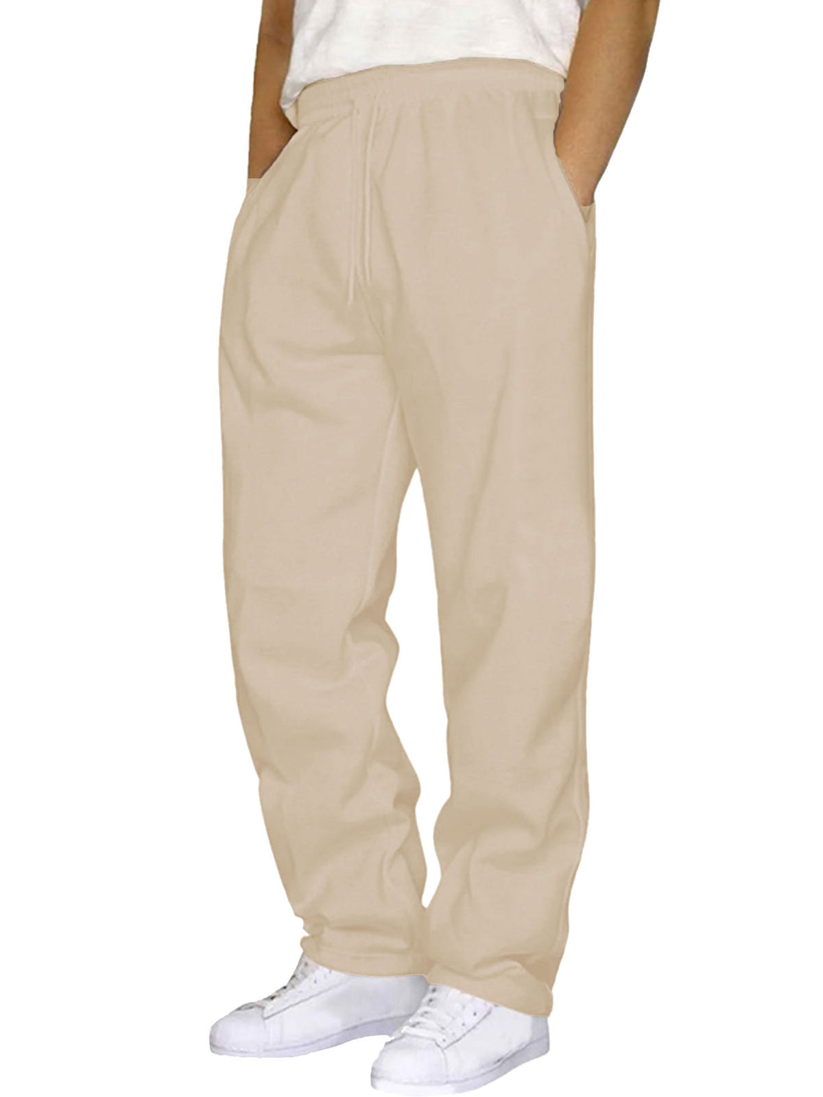 Casual Solid Color Linen Drawstring Waist Straight Leg Men's Pants