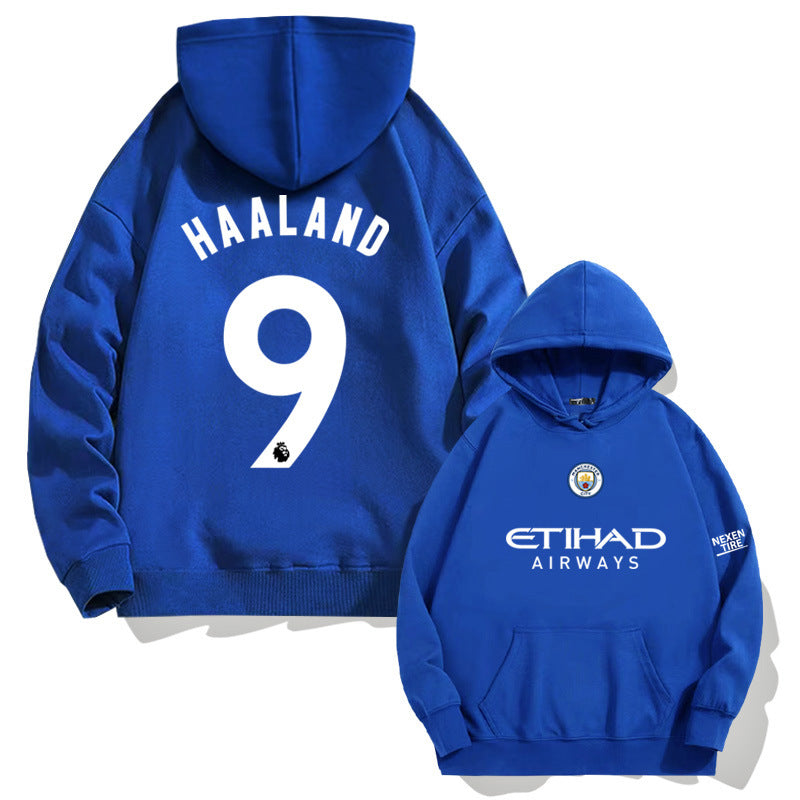 Men's Manchester City Haaland #9 Football Hoodie, Loose Fit Drop Shoulder Long Sleeve Streetwear Sweatshirt