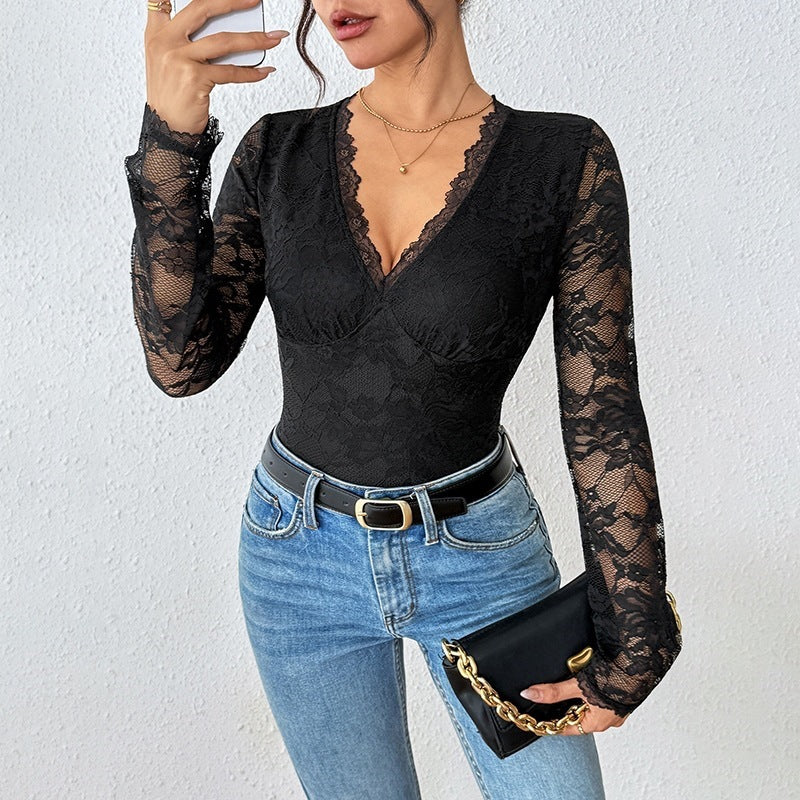 Long Sleeve Backless Cutout Black Women's Bodysuit