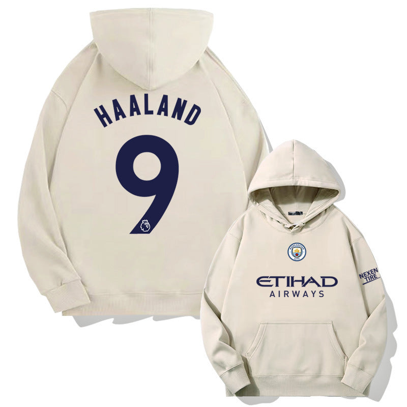 Men's Manchester City Haaland #9 Football Hoodie, Loose Fit Drop Shoulder Long Sleeve Streetwear Sweatshirt