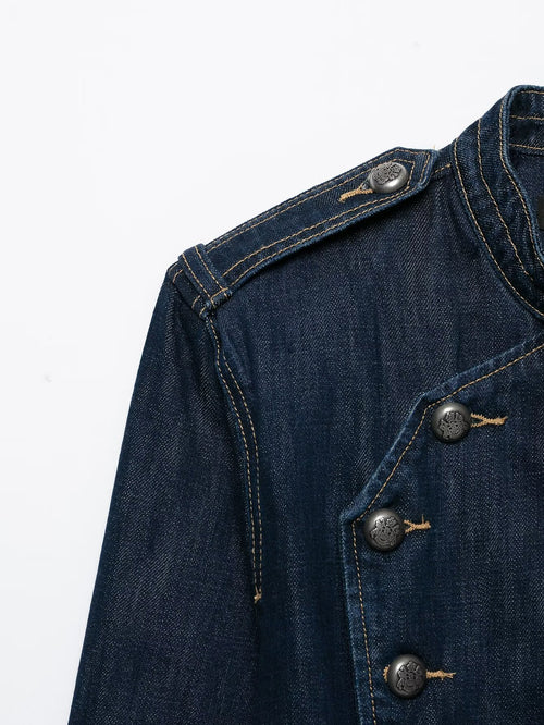 Button embellished denim jacket