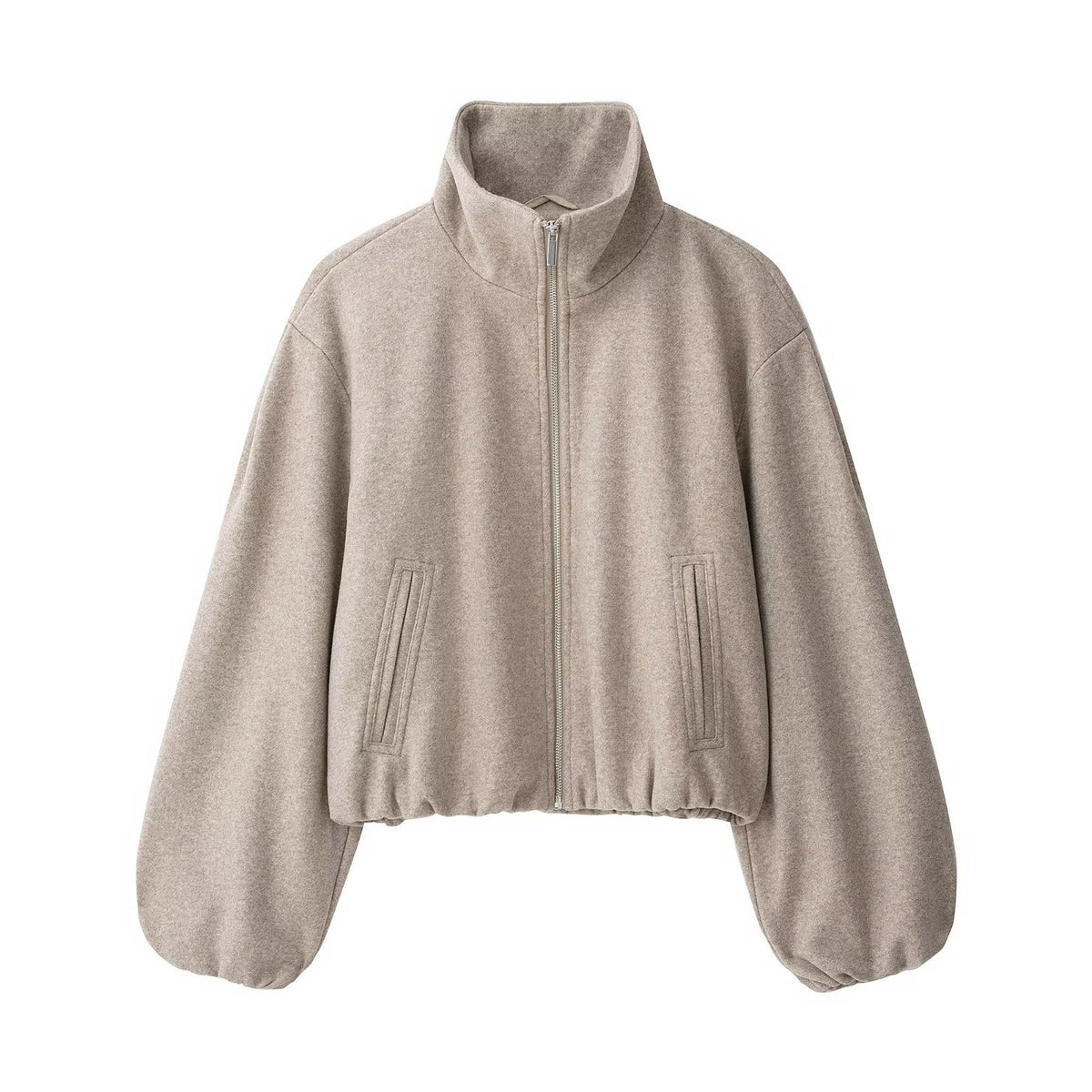 Stand up collar long sleeved zipper jacket