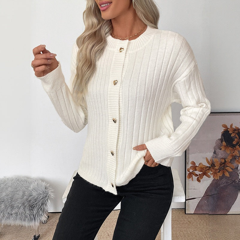 Women's Elegant Solid Color Knit Cardigan Jacket,  Commuter Style Sweater Coat